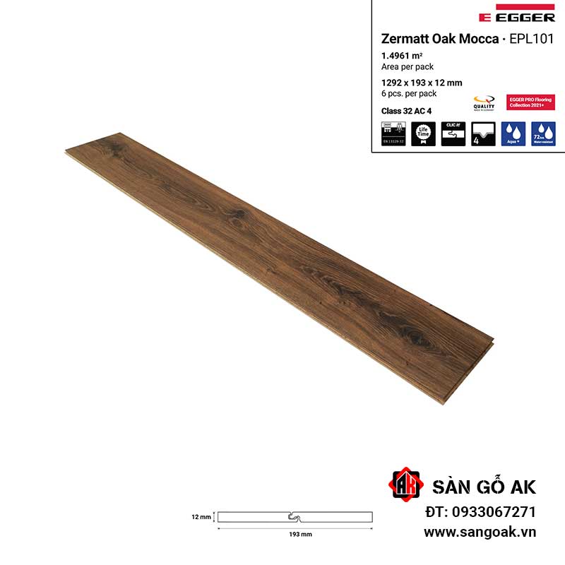 Sàn Gỗ Công Nghiệp Đức Egger Aqua 12mm EPL101